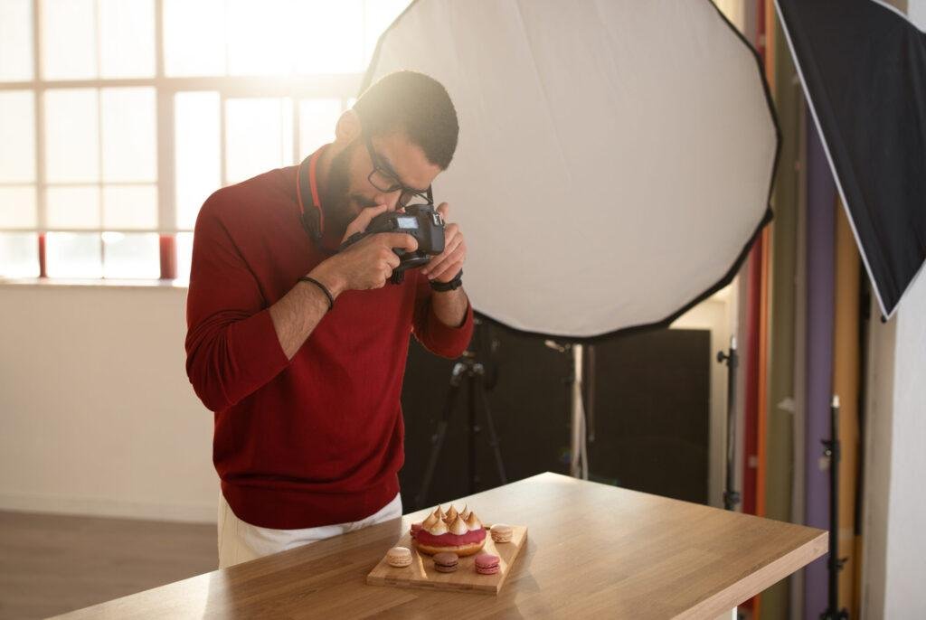 Photographer doing a product shoot for a restaurant to post on social media channels.